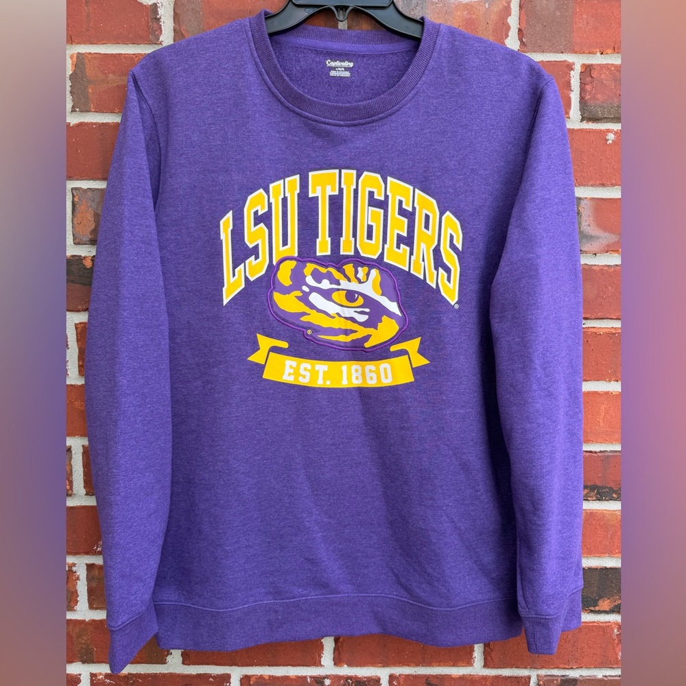 Captivating LSU Tigers Large Purple & Gold Long Sleeve Crewneck Sweatshirt F3